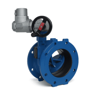ROBINET FONTA – FLUTURE DUBLU EXCENTRIC CU FLANȘE APA GSK, ACȚIONARE ELECTRICĂ ON/OFF, PN10/PN16 (90°), 230V/380V